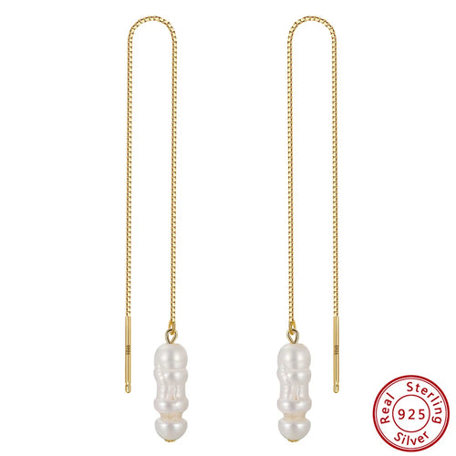 Handmade 925 Sterling Silver Dangle Earrings with Irregular Natural Baroque Pearls | Elegant Drop Jewelry for Women