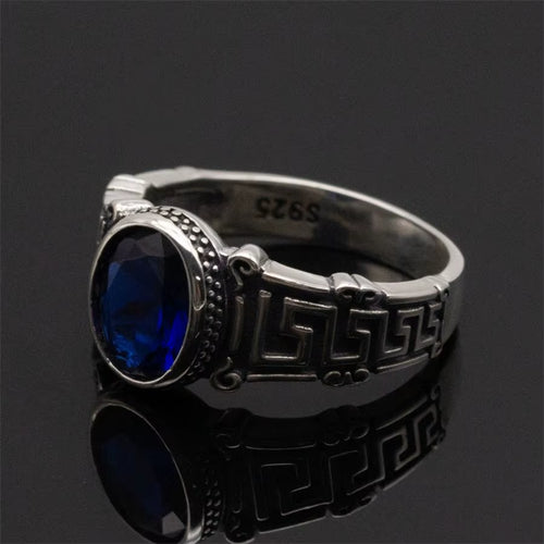 Dazzle Dime® S925 Sterling Silver Men's Ring with Blue Cubic Zirconia | Classic Wedding & Gift Jewelry