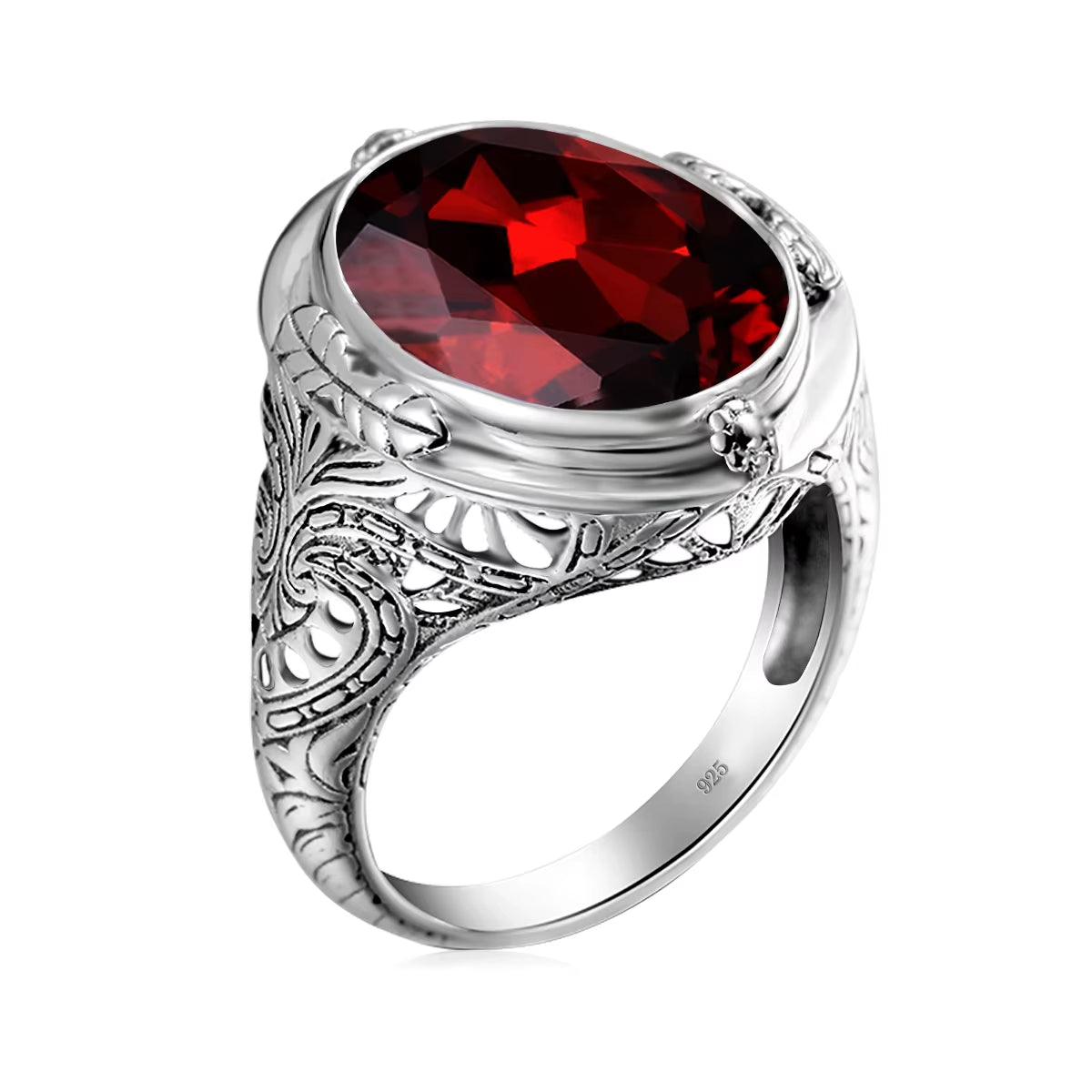 Dazzle Dime® 925 Sterling Silver Created Ruby Ring for Women | Vintage Punk Oval Stone Jewelry