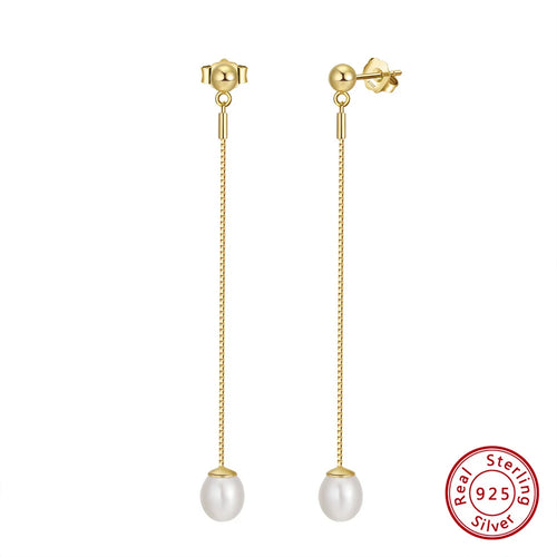 14K Gold-Plated Long Pearl Tassel Earrings for Women | 925 Sterling Silver Drop Jewelry with Cultured Freshwater Pearls