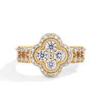 Four-Leaf Moissanite Engagement Ring – 925 Sterling Silver with 18K White Gold Plating | 0.87ct D/VVS1