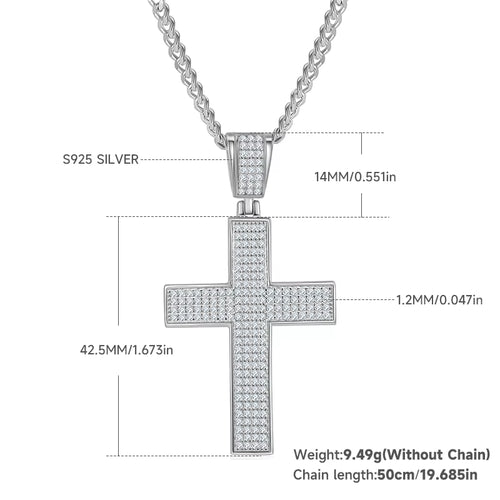Dazzle Dime Hip Hop Style Classic Luxury Moissanite Cross Pendant Hallmarked 925 Sterling Silver 18K Gold Plated