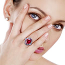 Dazzle Dime® 925 Sterling Silver Created Ruby Ring for Women | Vintage Punk Oval Stone Jewelry