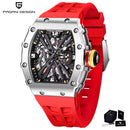 PAGANI DESIGN Men's Quartz Watches VH65 Movt Skeleton Dial 100M Waterproof Sport Rectangle Sapphire Glass