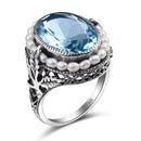 Dazzle Dime® 925 Sterling Silver Pearl & Blue Topaz Ring | Elegant Gemstone Jewelry for Women