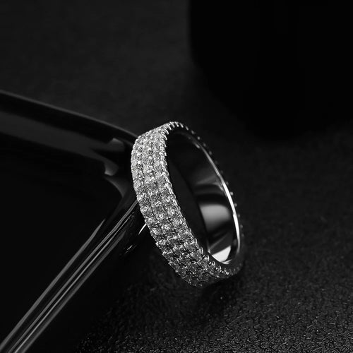 Dazzle Dime Full Moissanite Ring 925 Sterling Sliver Plated 18K Hip Hop Rings for Woman Man Party Sparkling Jewely