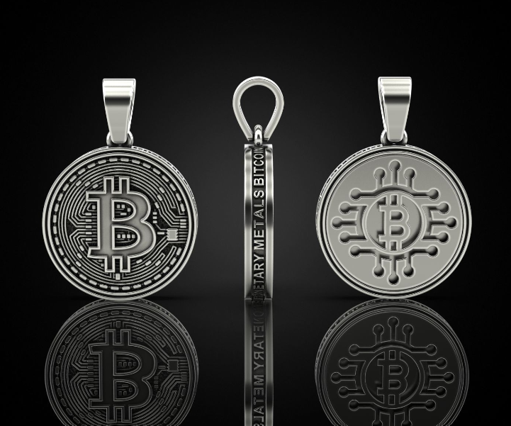 Dazzle Dime 925 Sterling Casted Base 18K White and Yellow Gold plated Bitcoin Pendant with Chain