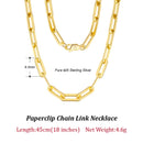 Dazzle Dime® 14K Gold Plated 925 Sterling Silver Paperclip Chain Necklace – 3.6mm/5mm/7mm | Unisex Link Necklace for Women & Men