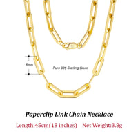 Dazzle Dime® 14K Gold Plated 925 Sterling Silver Paperclip Chain Necklace – 3.6mm/5mm/7mm | Unisex Link Necklace for Women & Men