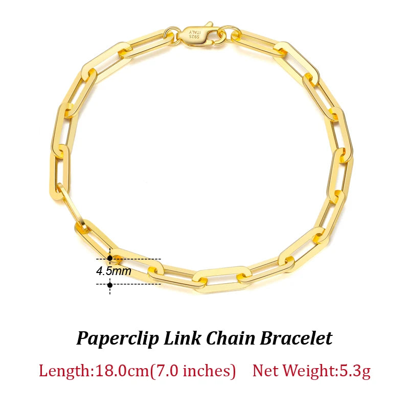 Dazzle Dime® 14K Gold Plated 925 Sterling Silver Paperclip Chain Necklace – 3.6mm/5mm/7mm | Unisex Link Necklace for Women & Men
