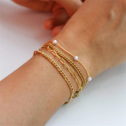 14K Gold Filled Figaro Chain Bracelet with Pearls – Handmade Boho Jewelry for Women