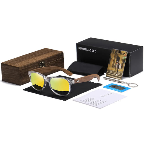 Handmade Transparent Color Frame Polarized Wooden Sunglasses for Men & Women – A Blend of Fashion and Craftsmanship