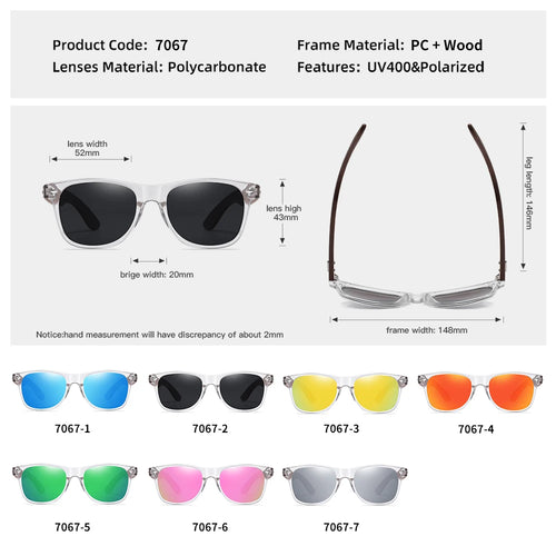 Handmade Transparent Color Frame Polarized Wooden Sunglasses for Men & Women – A Blend of Fashion and Craftsmanship