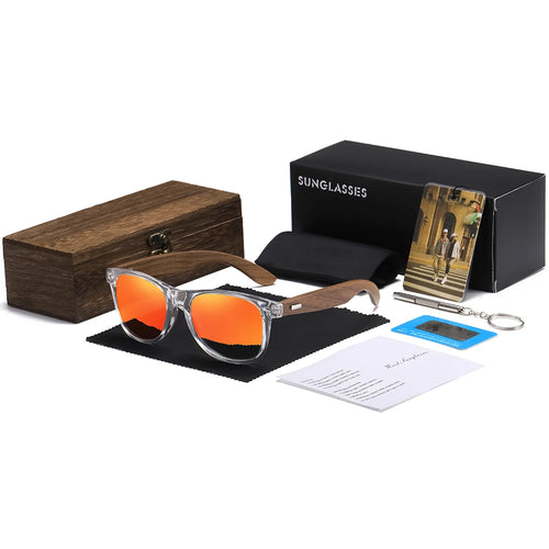 Handmade Transparent Color Frame Polarized Wooden Sunglasses for Men & Women – A Blend of Fashion and Craftsmanship