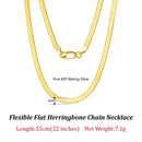 Dazzle Dime® 3mm Herringbone Snake Chain Necklace – 14K Gold Plated 925 Sterling Silver | Flexible Flat Chain for Women SC35