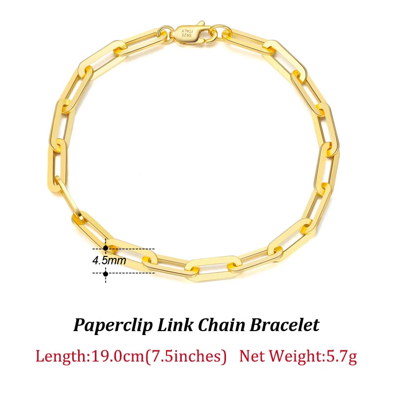 Dazzle Dime® 14K Gold Plated 925 Sterling Silver Paperclip Chain Necklace – 3.6mm/5mm/7mm | Unisex Link Necklace for Women & Men