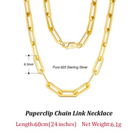 Dazzle Dime® 14K Gold Plated 925 Sterling Silver Paperclip Chain Necklace – 3.6mm/5mm/7mm | Unisex Link Necklace for Women & Men