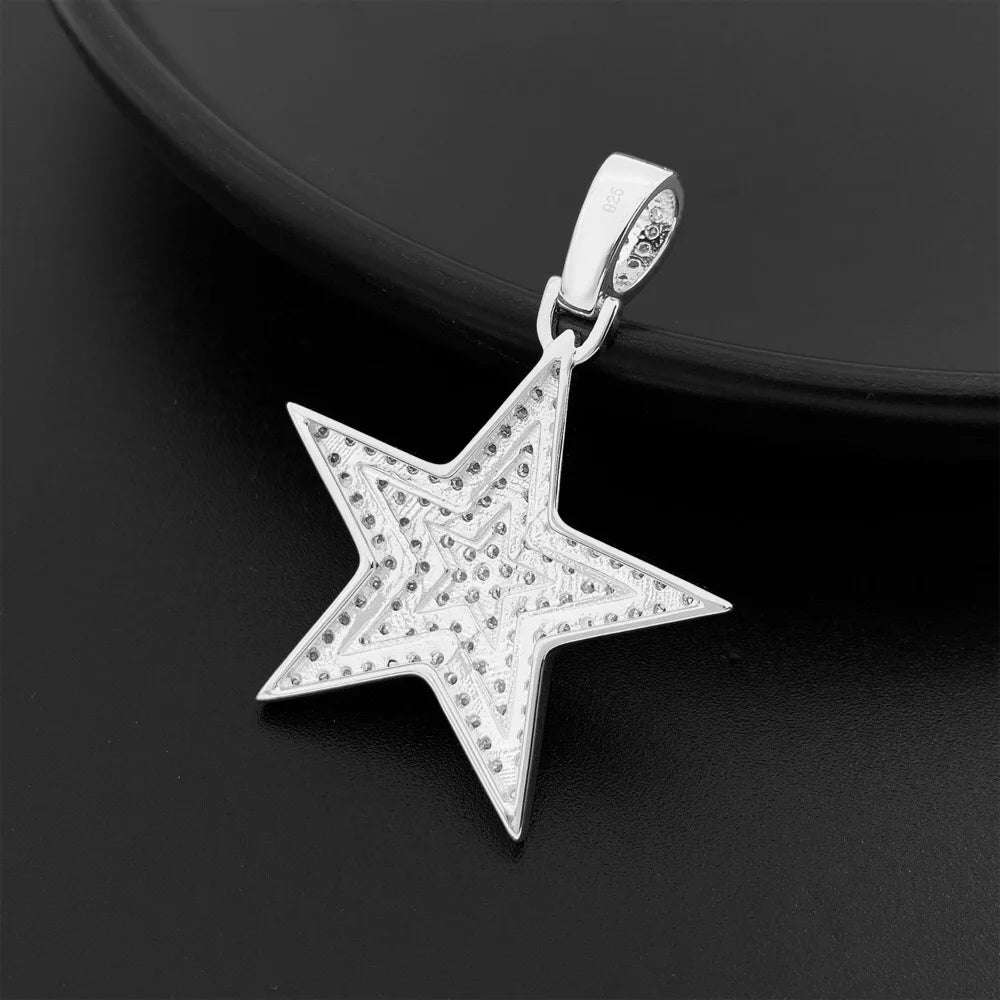 Hip-Hop Star Moissanite Pendant Necklace for Men – 925 Sterling Silver Bling Gift