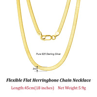 Dazzle Dime® 3mm Herringbone Snake Chain Necklace – 14K Gold Plated 925 Sterling Silver | Flexible Flat Chain for Women SC35
