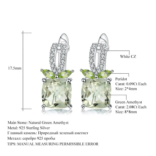 4.16ct Natural Green Amethyst Stud Earrings – 925 Sterling Silver