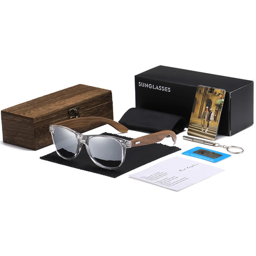 Handmade Transparent Color Frame Polarized Wooden Sunglasses for Men & Women – A Blend of Fashion and Craftsmanship