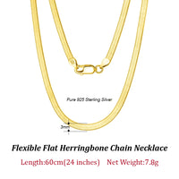 Dazzle Dime® 3mm Herringbone Snake Chain Necklace – 14K Gold Plated 925 Sterling Silver | Flexible Flat Chain for Women SC35