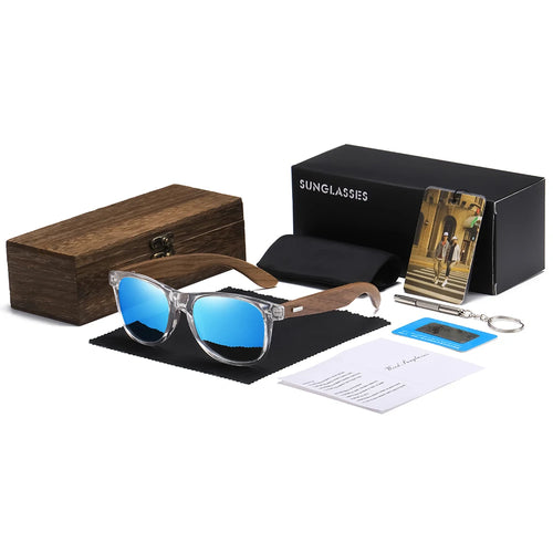 Handmade Transparent Color Frame Polarized Wooden Sunglasses for Men & Women – A Blend of Fashion and Craftsmanship