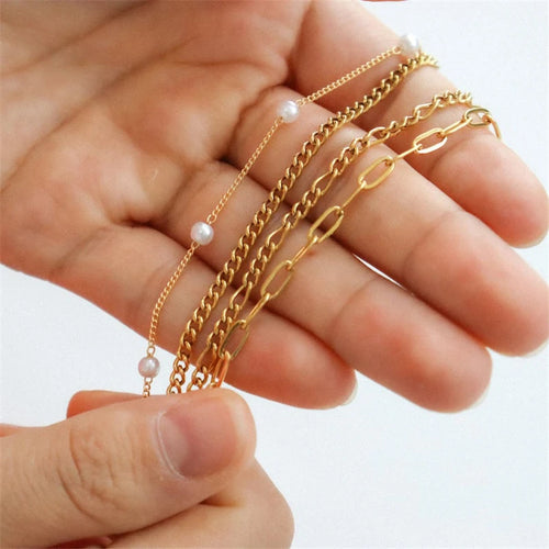 14K Gold Filled Figaro Chain Bracelet with Pearls – Handmade Boho Jewelry for Women