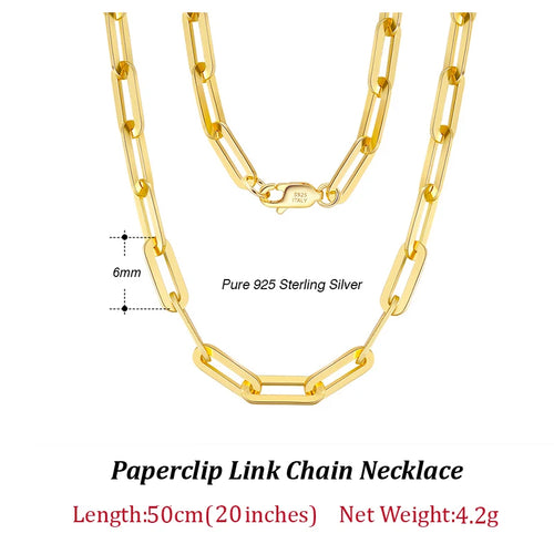 Dazzle Dime® 14K Gold Plated 925 Sterling Silver Paperclip Chain Necklace – 3.6mm/5mm/7mm | Unisex Link Necklace for Women & Men