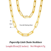 Dazzle Dime® 14K Gold Plated 925 Sterling Silver Paperclip Chain Necklace – 3.6mm/5mm/7mm | Unisex Link Necklace for Women & Men