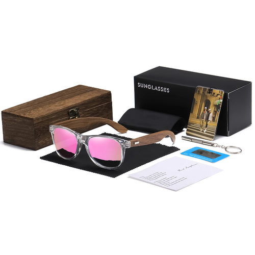Handmade Transparent Color Frame Polarized Wooden Sunglasses for Men & Women – A Blend of Fashion and Craftsmanship