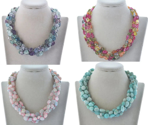 18" Natural Baroque Gemstone Necklace with Magnetic Clasp | Handcrafted Statement Jewelry with Amazonite, Amethyst, Fluorite, Morganite & Tourmaline