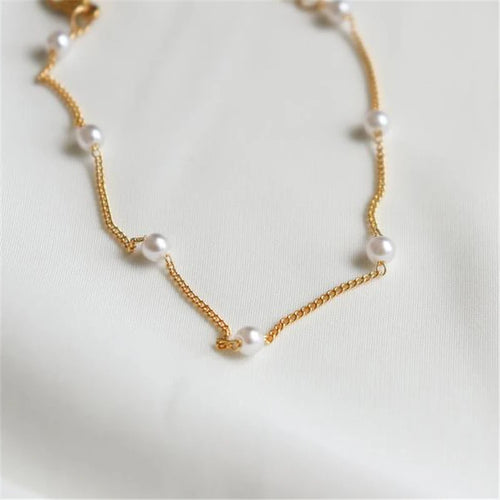 14K Gold Filled Figaro Chain Bracelet with Pearls – Handmade Boho Jewelry for Women