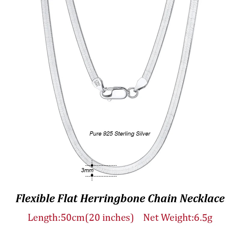 Dazzle Dime® 3mm Herringbone Snake Chain Necklace – 14K Gold Plated 925 Sterling Silver | Flexible Flat Chain for Women SC35