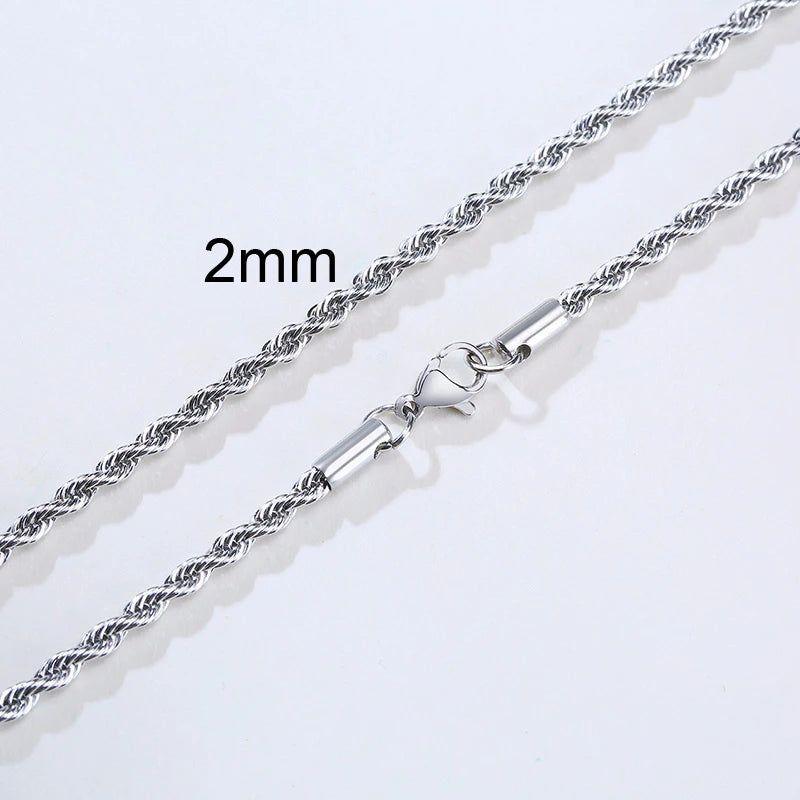 Men's 925 Sterling Silver Twist Rope Chain Necklace - Minimalist Design in White or Yellow Gold, 2-5mm Width, 16g Weight