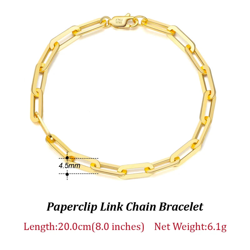 Dazzle Dime® 14K Gold Plated 925 Sterling Silver Paperclip Chain Necklace – 3.6mm/5mm/7mm | Unisex Link Necklace for Women & Men
