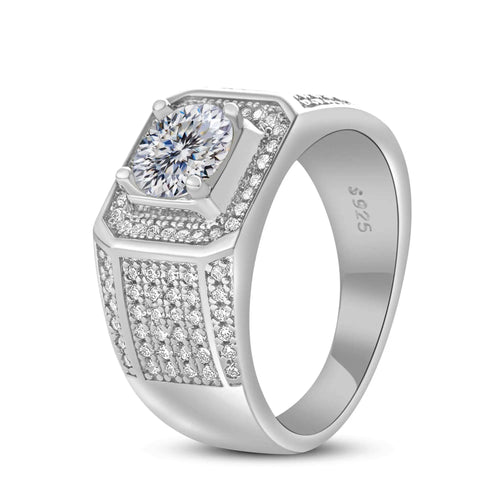 1CT Moissanite Ring for Men – 6.5mm D Color Stone | 925 Sterling Silver with 18K Platinum Plating | GRA Certified Hip-Hop Wedding Band