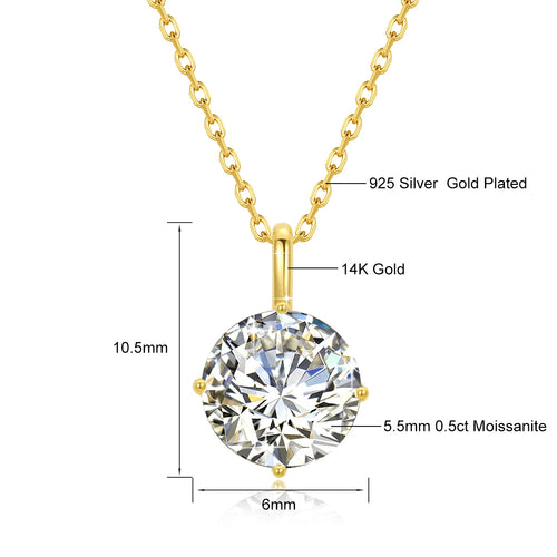 Dazzle Dime® 14K Gold Moissanite Pendant | AU585 Certified | Elegant Fine Jewelry for Women