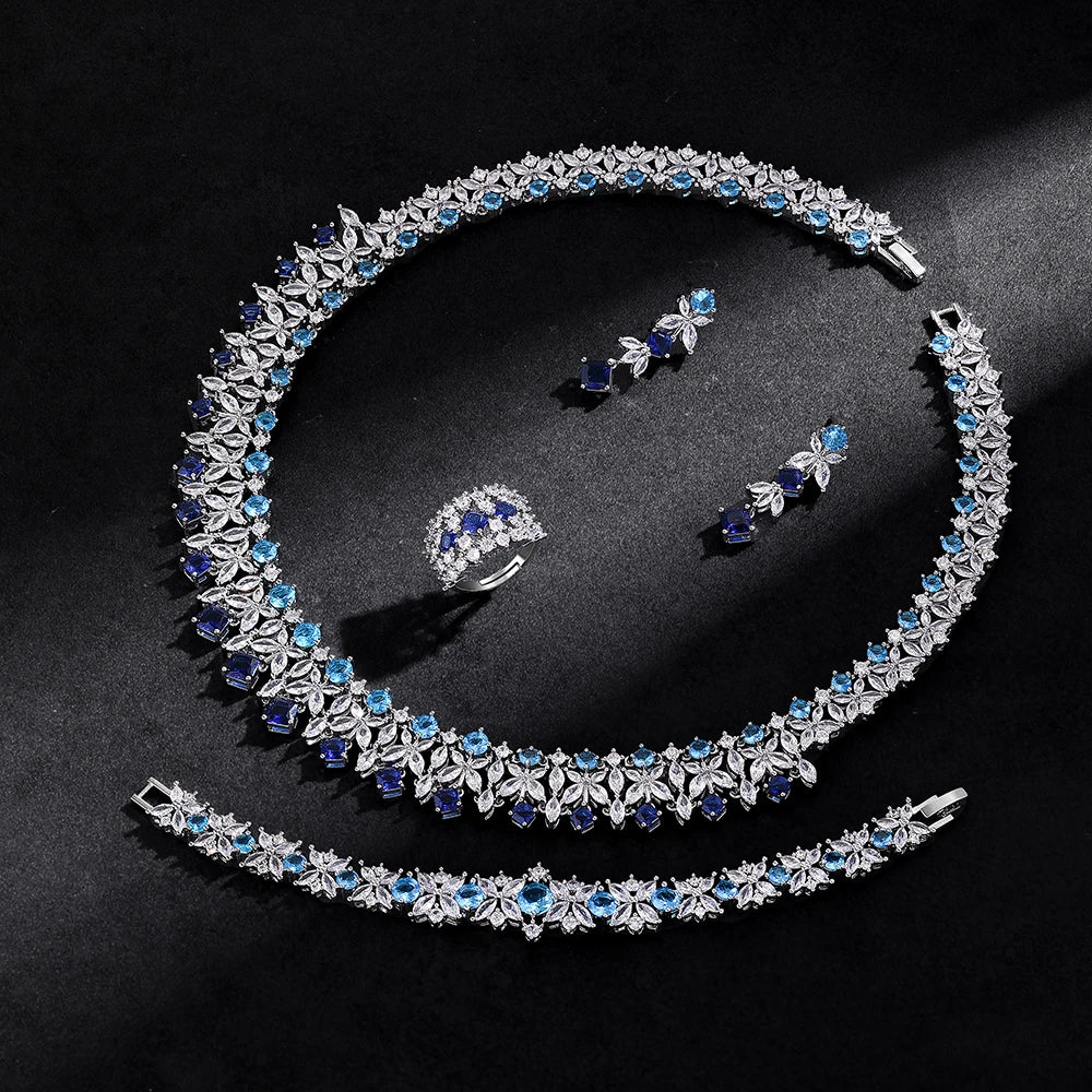 Cubic Zirconia Bridal Wedding Jewelry Set, Asian & African Crystal Wedding Jewelry Set - 4-Piece Ring