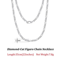 Dazzle Dime® 925 Sterling Silver Figaro Chain Necklace for Men & Women – 3.3mm/5mm/7mm | Rhodium/Gold Plated | Trendy Statement Jewelry