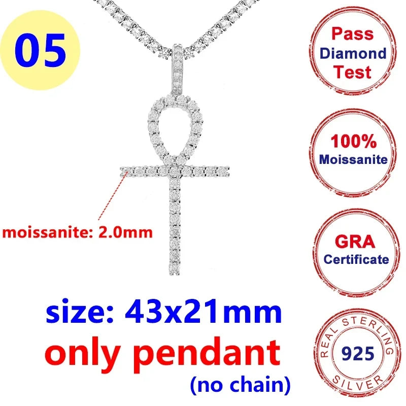 8MM Full Moissanite Cross Pendant – S925 Sterling Silver White Gold for Men & Women