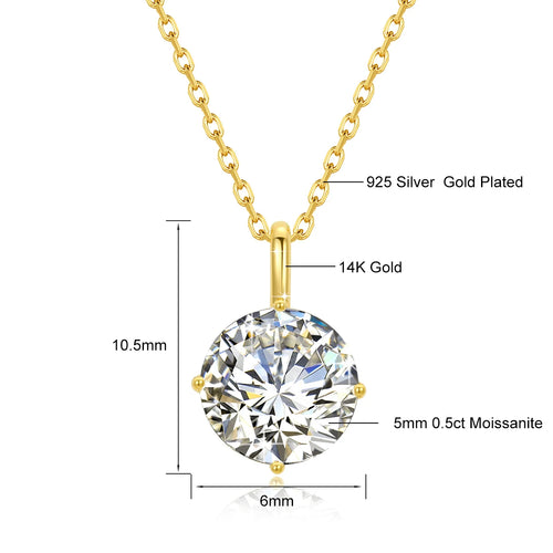 Dazzle Dime® 14K Gold Moissanite Pendant | AU585 Certified | Elegant Fine Jewelry for Women