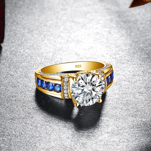 Timeless Elegance: 2ct D-Color VVS1 Moissanite Diamond Ring in 925 Sterling Silver with Sapphire Accents