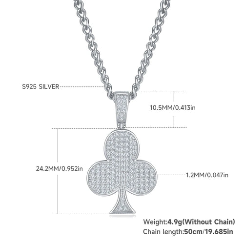 Hip-Hop Rock Style Crown Poker Plum Blossom Pendant Necklace – 925 Sterling Silver with D Color Moissanite