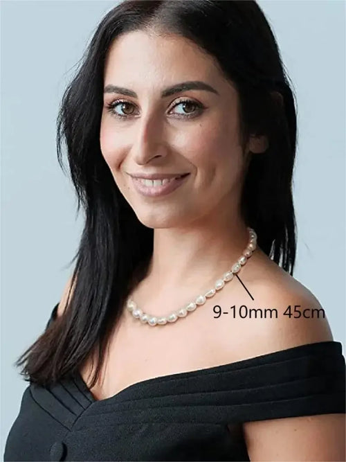 Dazzle Dime® AA Quality Freshwater Cultured Pearl Necklace – 8-9mm/9-10mm Pearls with Sterling Silver Clasp | Classic Strand for Women