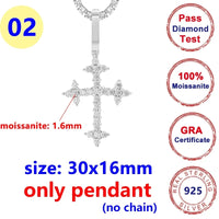 8MM Full Moissanite Cross Pendant – S925 Sterling Silver White Gold for Men & Women