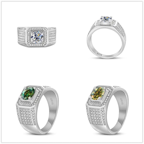 1CT Moissanite Ring for Men – 6.5mm D Color Stone | 925 Sterling Silver with 18K Platinum Plating | GRA Certified Hip-Hop Wedding Band