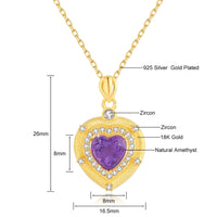 18K Gold Natural Amethyst Heart Necklaces Pendant Original Design for Women Anniversary Party Gift Fine Jewelry