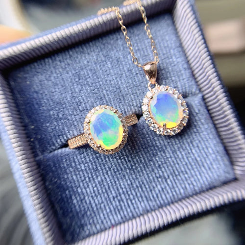 Dazzle Dime® Genuine Ethiopian Opal Jewelry Set | 925 Sterling Silver Ring & Pendant