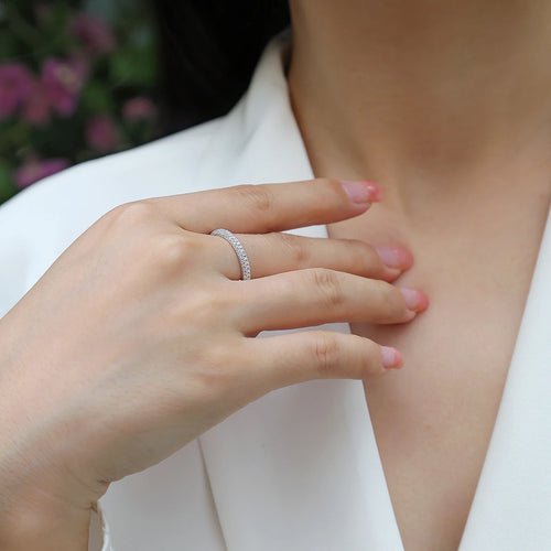 925 Sterling Silver D Color Moissanite Eternity Ring – Wedding Band in White Gold Plating